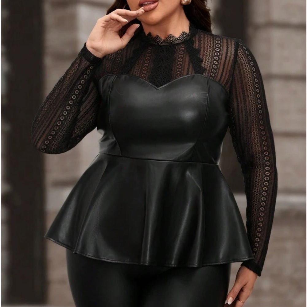 Vegan leather and lace peplum top NEW